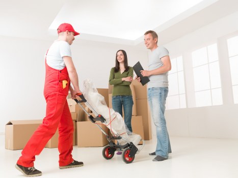Household boxes and furniture prepared for a local removal van